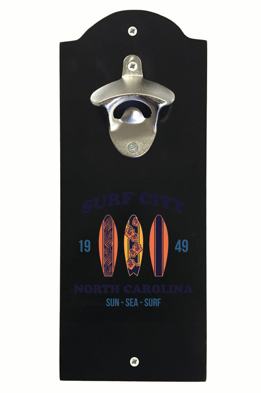 Surf City North Carolina Sun Sea Surf Design Souvenir Wall mounted bottle opener Black Black