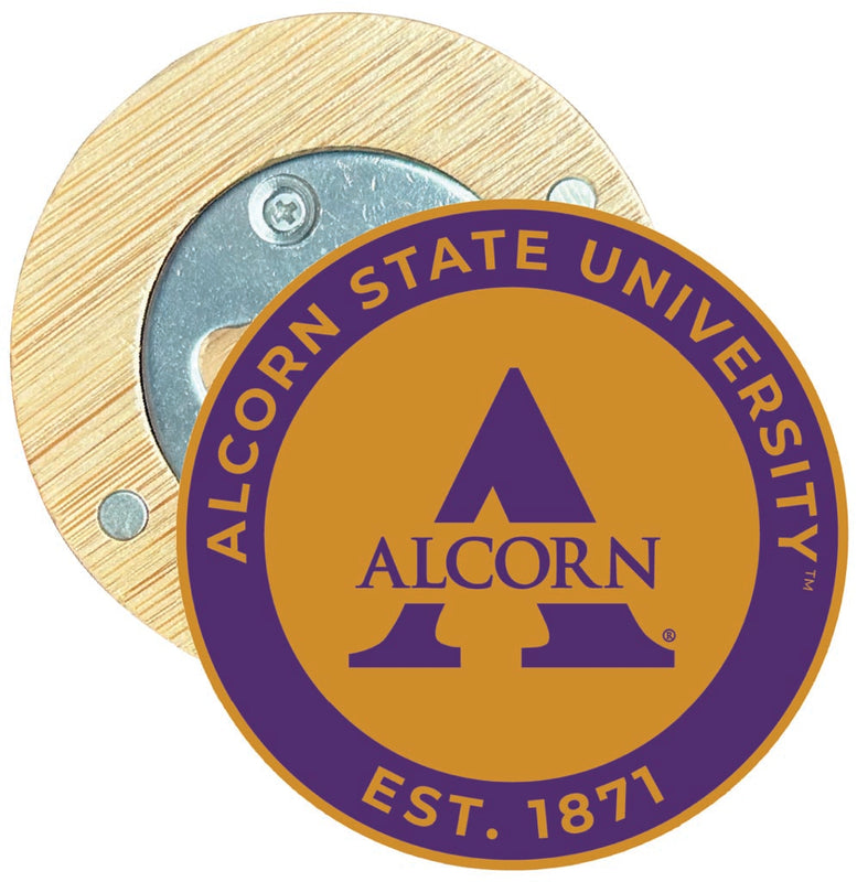 Alcorn State Braves Round Wood Magnetic Bottle Opener 2.5" Officially Licensed Collegiate Product 4-Pack