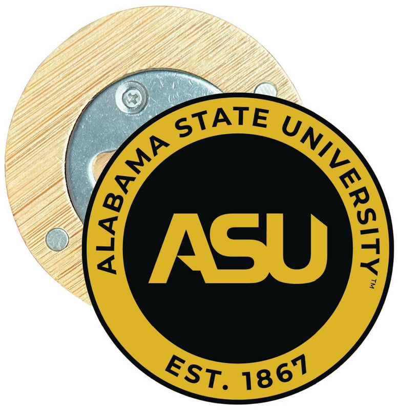 Alabama State University Round Wood Magnetic Bottle Opener 2.5" Officially Licensed Collegiate Product Single