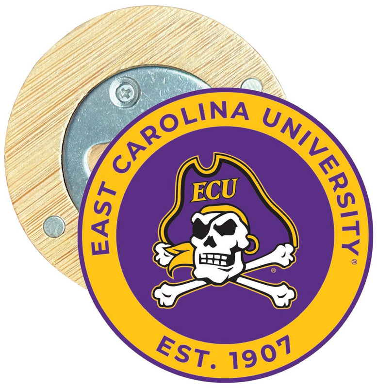 East Carolina Pirates Round Wood Magnetic Bottle Opener 2.5" Officially Licensed Collegiate Product 4-Pack