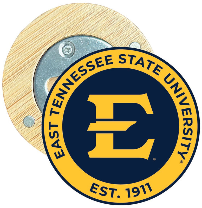 East Tennessee State University Round Wood Magnetic Bottle Opener 2.5" Officially Licensed Collegiate Product 2-Pack