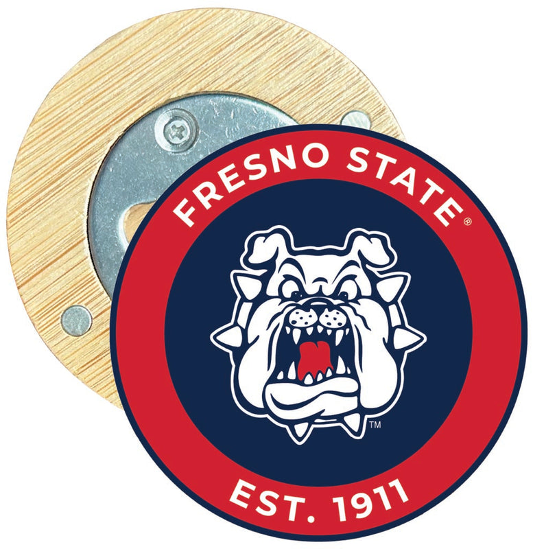 Fresno State Bulldogs Round Wood Magnetic Bottle Opener 2.5" Officially Licensed Collegiate Product 4-Pack