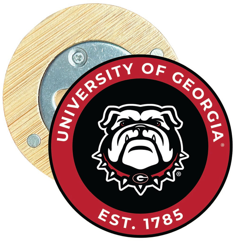 Georgia Bulldogs Round Wood Magnetic Bottle Opener 2.5" Officially Licensed Collegiate Product 4-Pack