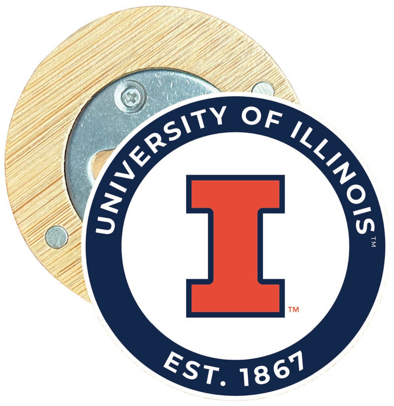 Illinois Fighting Illini Round Wood Magnetic Bottle Opener 2.5" Officially Licensed Collegiate Product Single