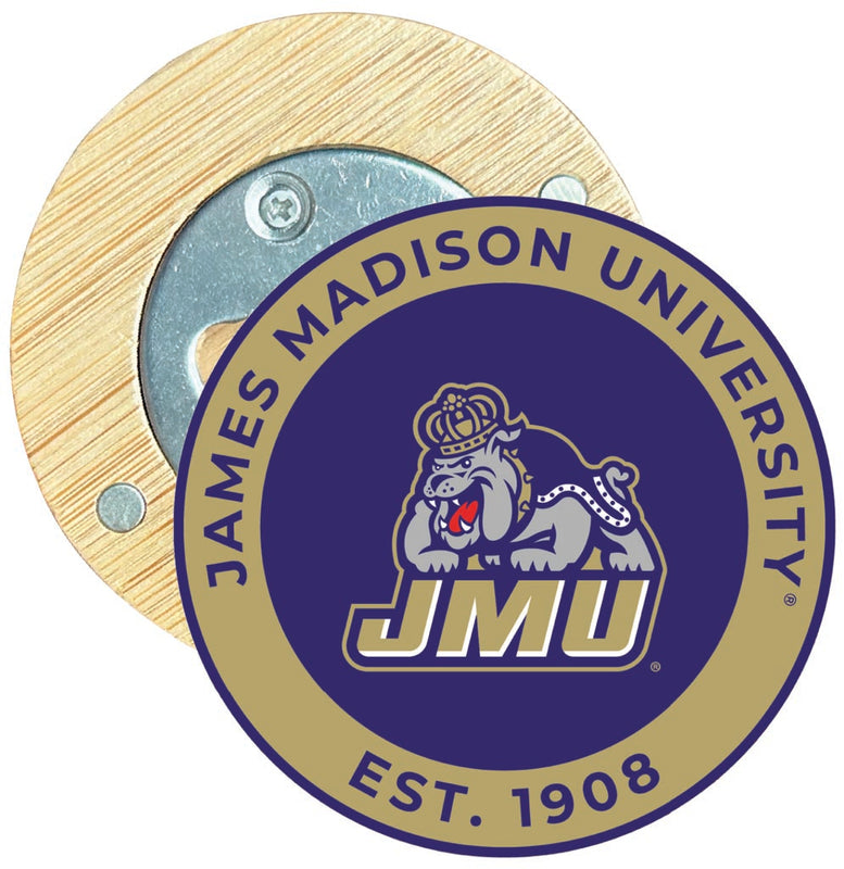 James Madison Dukes Round Wood Magnetic Bottle Opener 2.5" Officially Licensed Collegiate Product Single