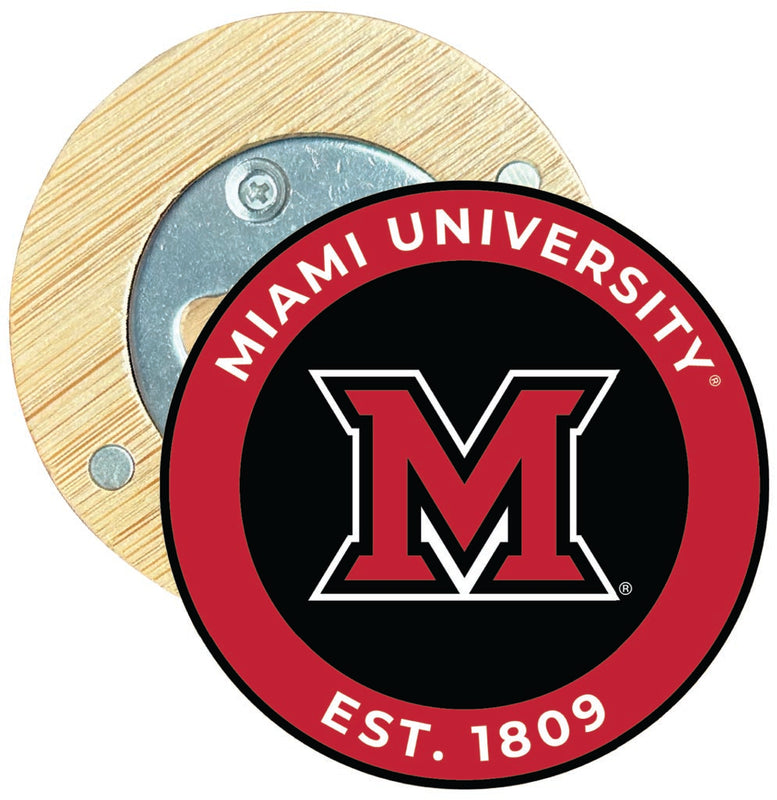 Miami University of Ohio Round Wood Magnetic Bottle Opener 2.5" Officially Licensed Collegiate Product Single