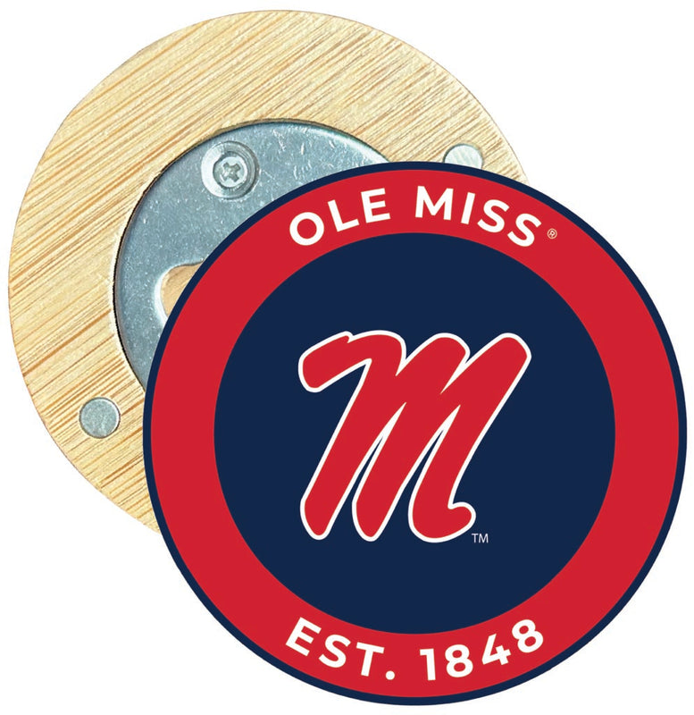 Mississippi Rebels "Ole Miss" Round Wood Magnetic Bottle Opener 2.5" Officially Licensed Collegiate Product Single