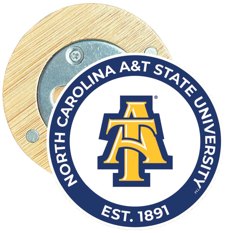 North Carolina A&T State Aggies Round Wood Magnetic Bottle Opener 2.5" Officially Licensed Collegiate Product Single