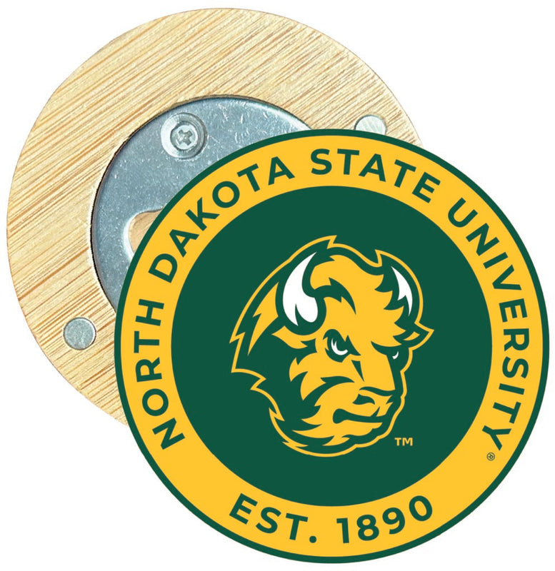 North Dakota State Bison Round Wood Magnetic Bottle Opener 2.5" Officially Licensed Collegiate Product Single