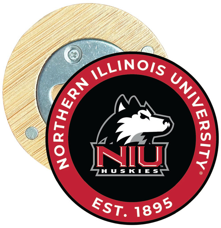 Northern Illinois Huskies Round Wood Magnetic Bottle Opener 2.5" Officially Licensed Collegiate Product Single