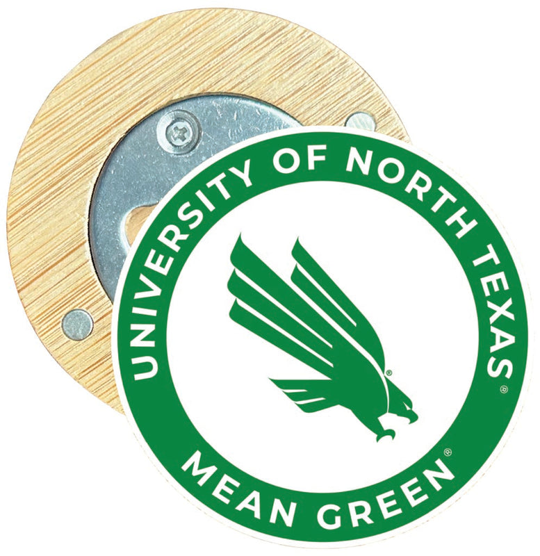 North Texas Round Wood Magnetic Bottle Opener 2.5" Officially Licensed Collegiate Product Single