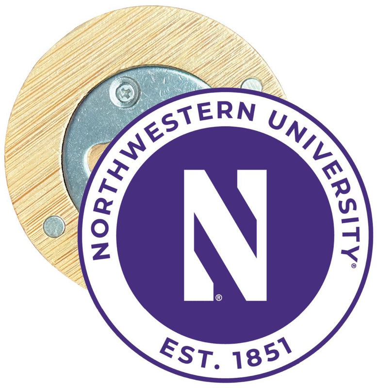 Northwestern University Wildcats Round Wood Magnetic Bottle Opener 2.5" Officially Licensed Collegiate Product Single