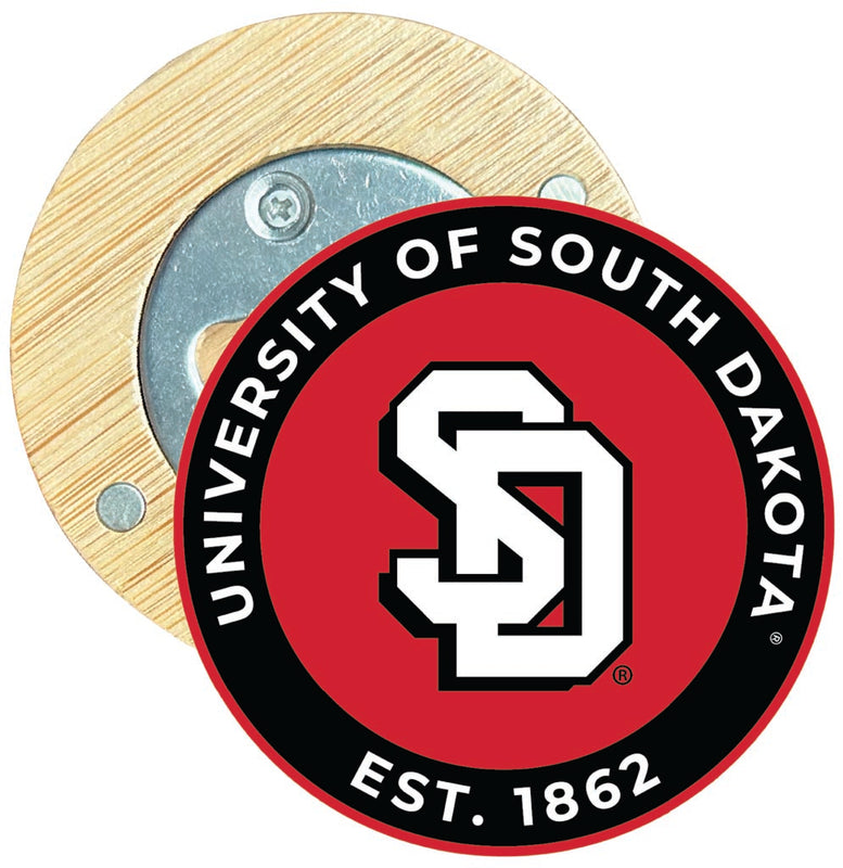 South Dakota Coyotes Round Wood Magnetic Bottle Opener 2.5" Officially Licensed Collegiate Product 2-Pack