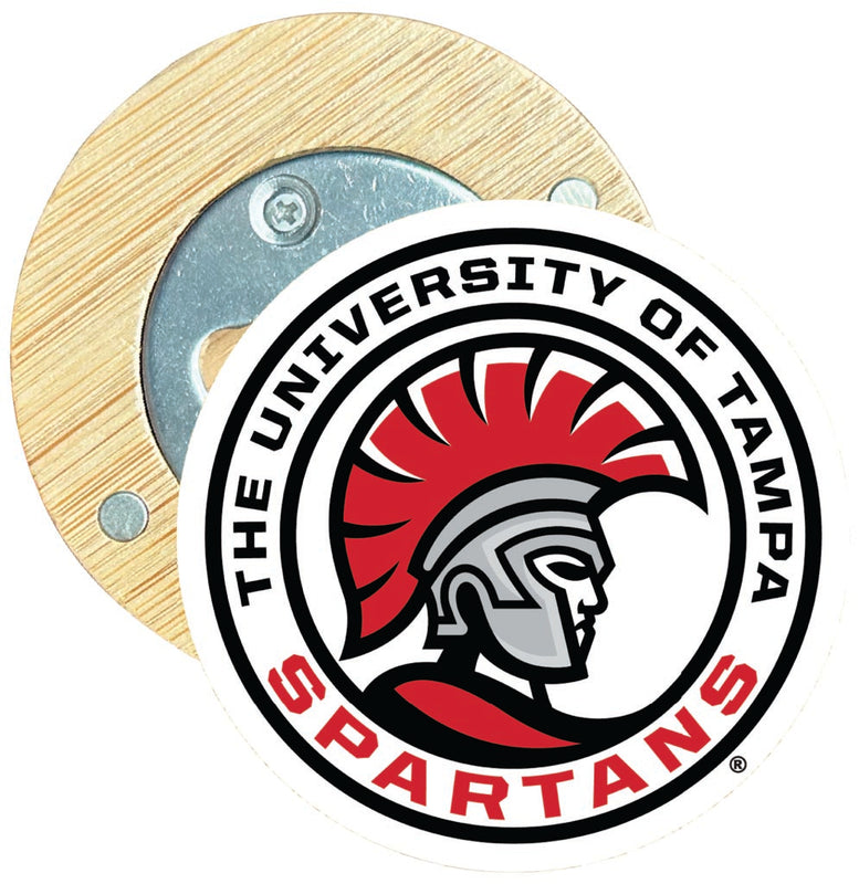 University of Tampa Spartans Round Wood Magnetic Bottle Opener 2.5" Officially Licensed Collegiate Product Single