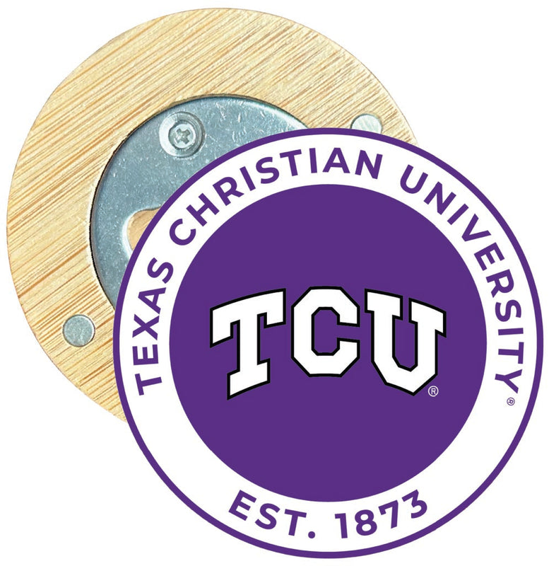Texas Christian University Round Wood Magnetic Bottle Opener 2.5" Officially Licensed Collegiate Product Single