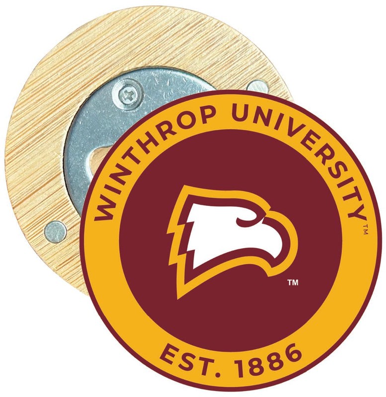 Winthrop University Round Wood Magnetic Bottle Opener 2.5" Officially Licensed Collegiate Product 4-Pack
