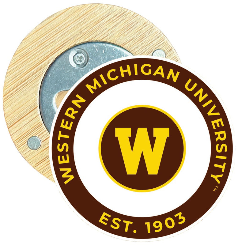 Western Michigan University Round Wood Magnetic Bottle Opener 2.5" Officially Licensed Collegiate Product Single