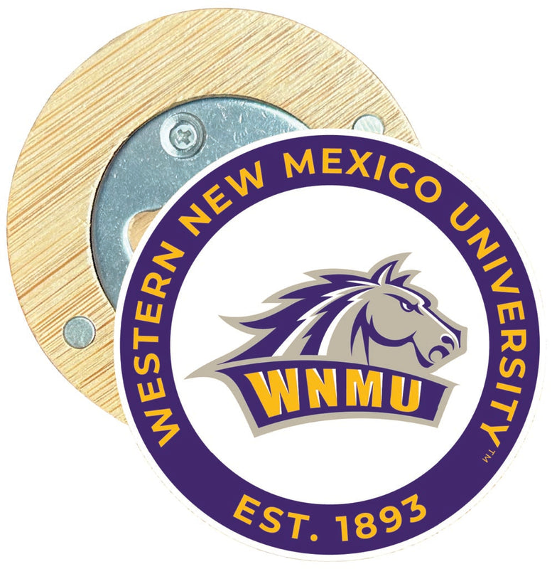 Western New Mexico University Round Wood Magnetic Bottle Opener 2.5" Officially Licensed Collegiate Product Single