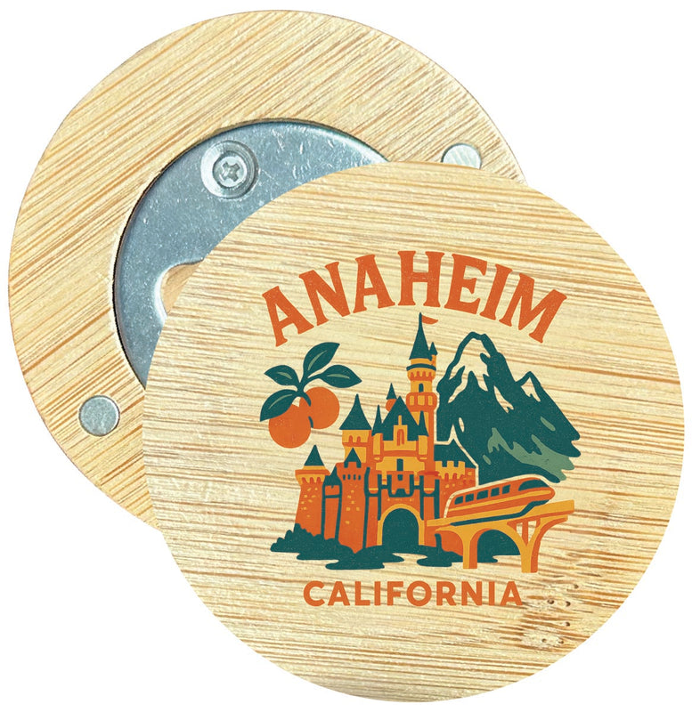 Anaheim California Vintage Design Souvenir Round Wood Magnetic Bottle Opener 2.5"
