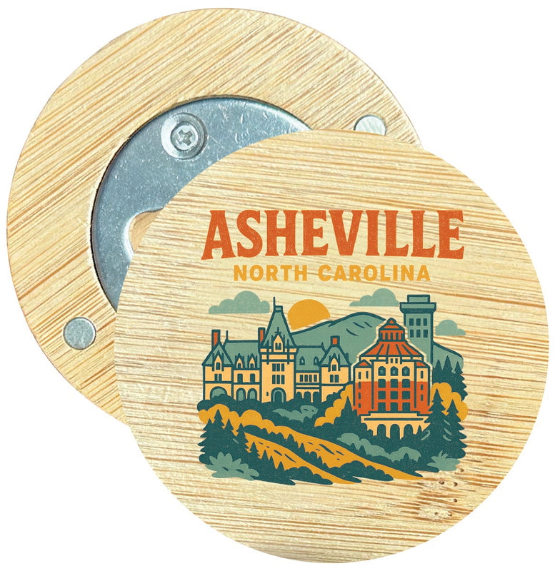 Asheville North Carolina Vintage Design Souvenir Round Wood Magnetic Bottle Opener 2.5"
