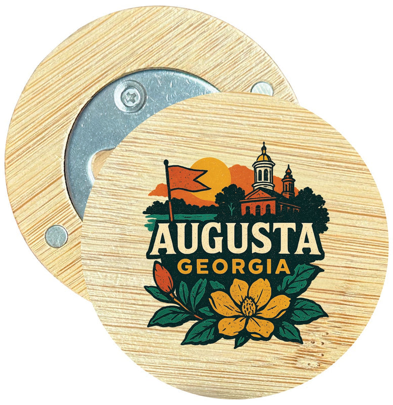 Augusta Georgia Vintage Design Souvenir Round Wood Magnetic Bottle Opener 2.5"