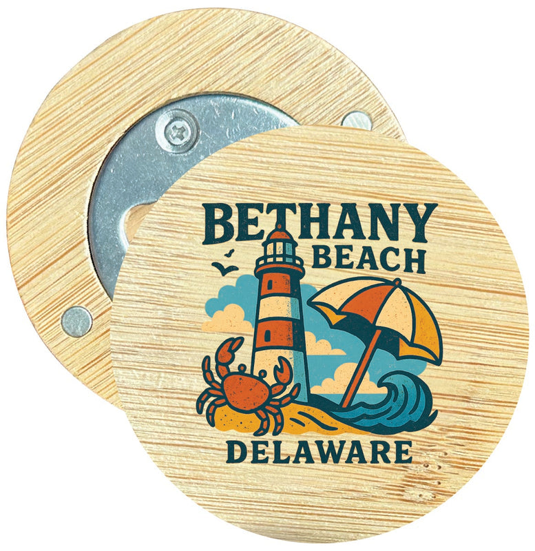 Bethany Beach Delaware Vintage Design Souvenir Round Wood Magnetic Bottle Opener 2.5"