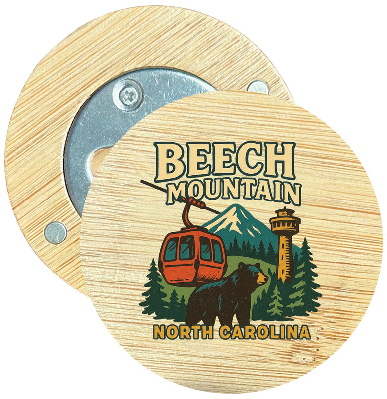 Beech Mountain North Carolina Vintage Design Souvenir Round Wood Magnetic Bottle Opener 2.5"
