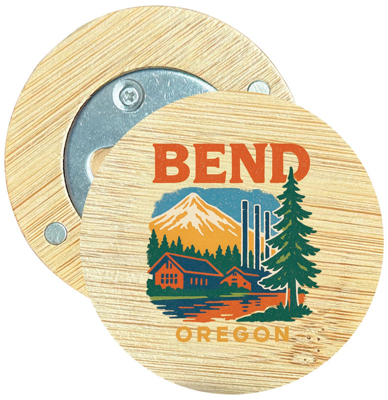 Bend Oregon Vintage Design Souvenir Round Wood Magnetic Bottle Opener 2.5"
