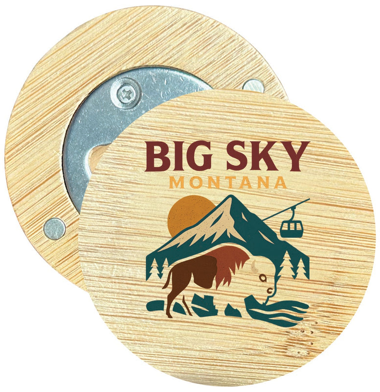 Big Sky Montana Vintage Design Souvenir Round Wood Magnetic Bottle Opener 2.5"