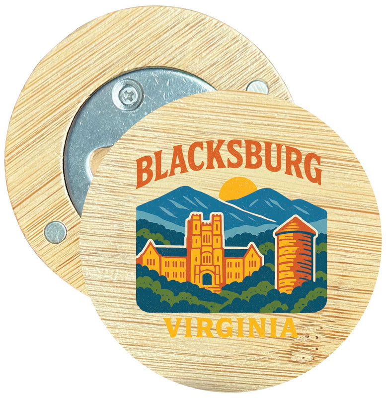 Blacksburg Virginia Vintage Design Souvenir Round Wood Magnetic Bottle Opener 2.5"