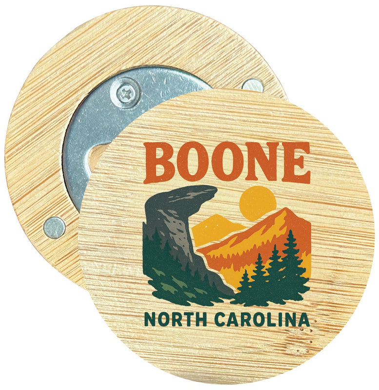 Boone North Carolina Vintage Design Souvenir Round Wood Magnetic Bottle Opener 2.5"