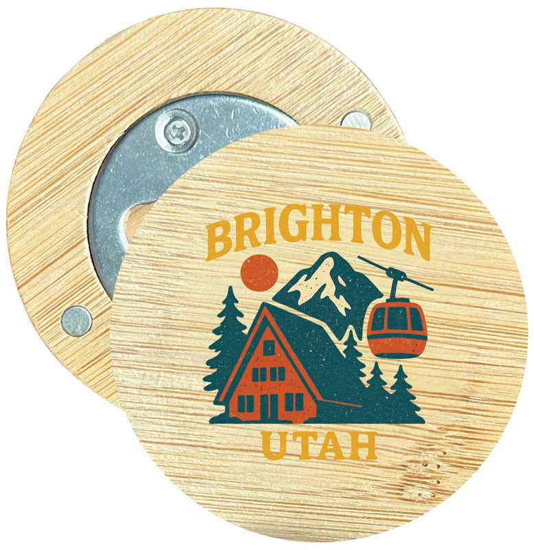 Brighton Utah Vintage Design Souvenir Round Wood Magnetic Bottle Opener 2.5"