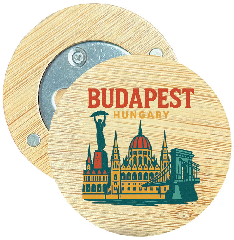 Budapest Hungary Vintage Design Souvenir Round Wood Magnetic Bottle Opener 2.5"