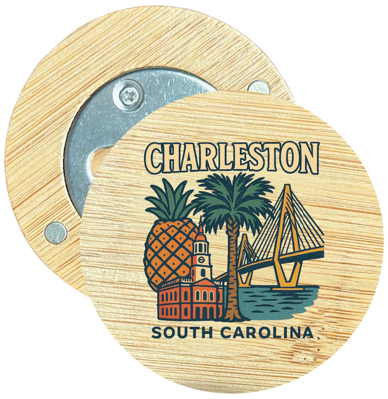 Charleston South Carolina Vintage Design Souvenir Round Wood Magnetic Bottle Opener 2.5"