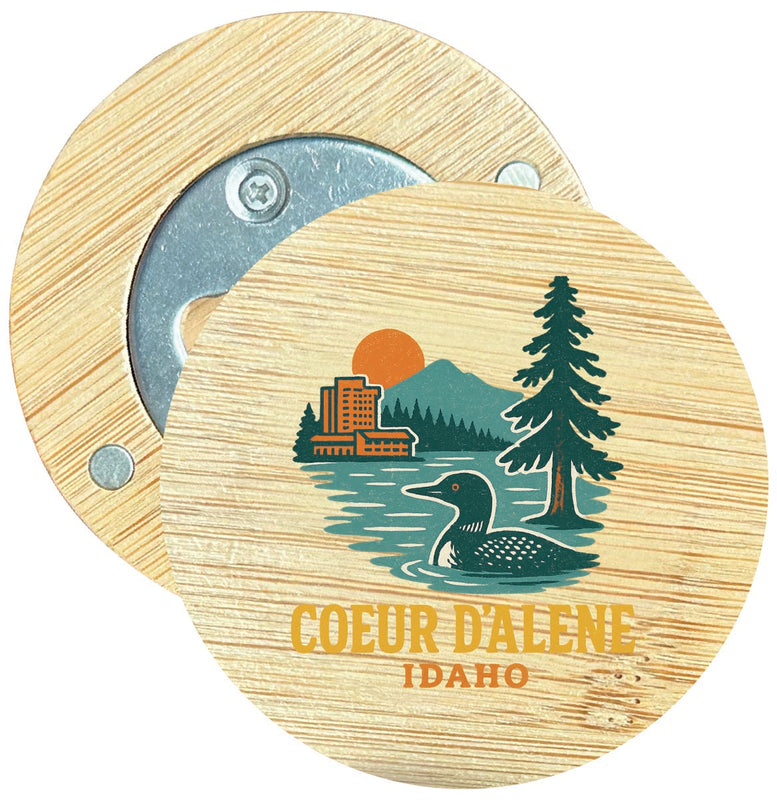 Coeur D'Alene Idaho Vintage Design Souvenir Round Wood Magnetic Bottle Opener 2.5"