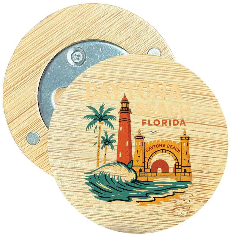 Daytona Beach Florida Vintage Design Souvenir Round Wood Magnetic Bottle Opener 2.5"