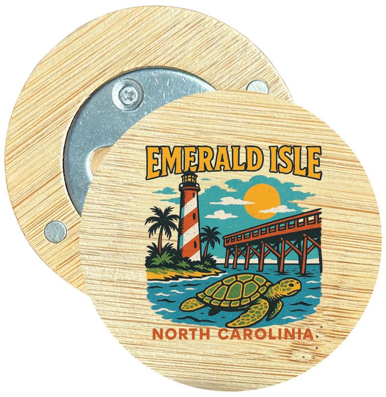 Emerald Isle North Carolina Vintage Design Souvenir Round Wood Magnetic Bottle Opener 2.5"