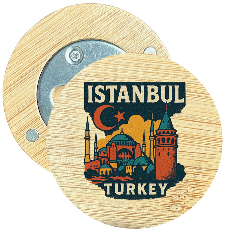 Istanbul Turkey Vintage Design Souvenir Round Wood Magnetic Bottle Opener 2.5"