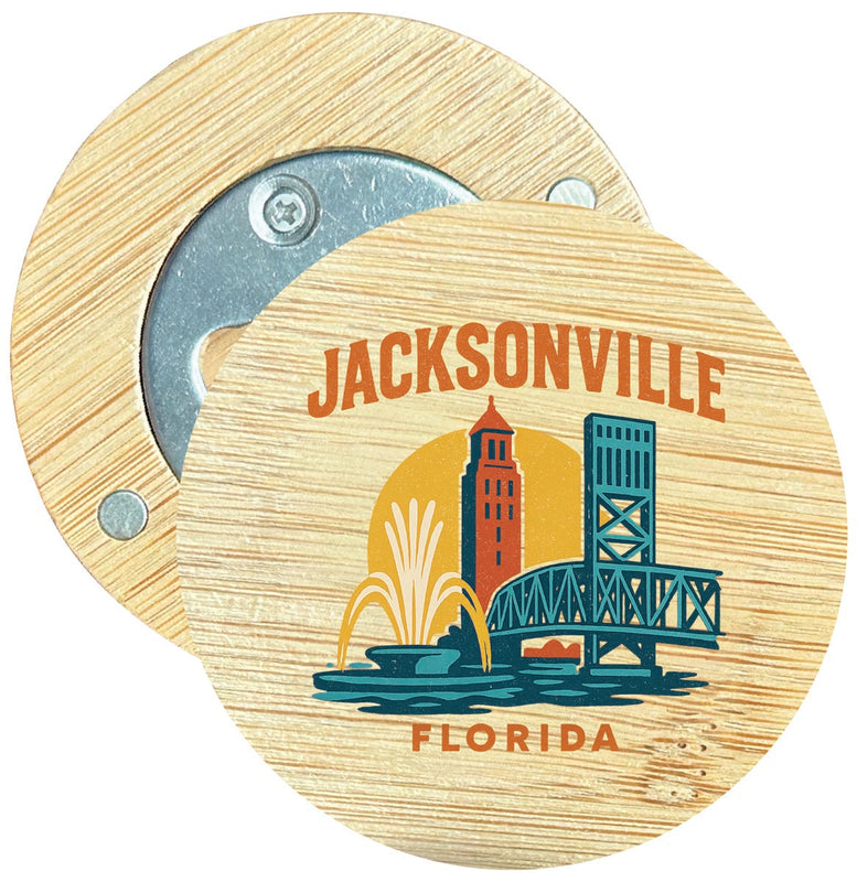 Jacksonville Florida Vintage Design Souvenir Round Wood Magnetic Bottle Opener 2.5"