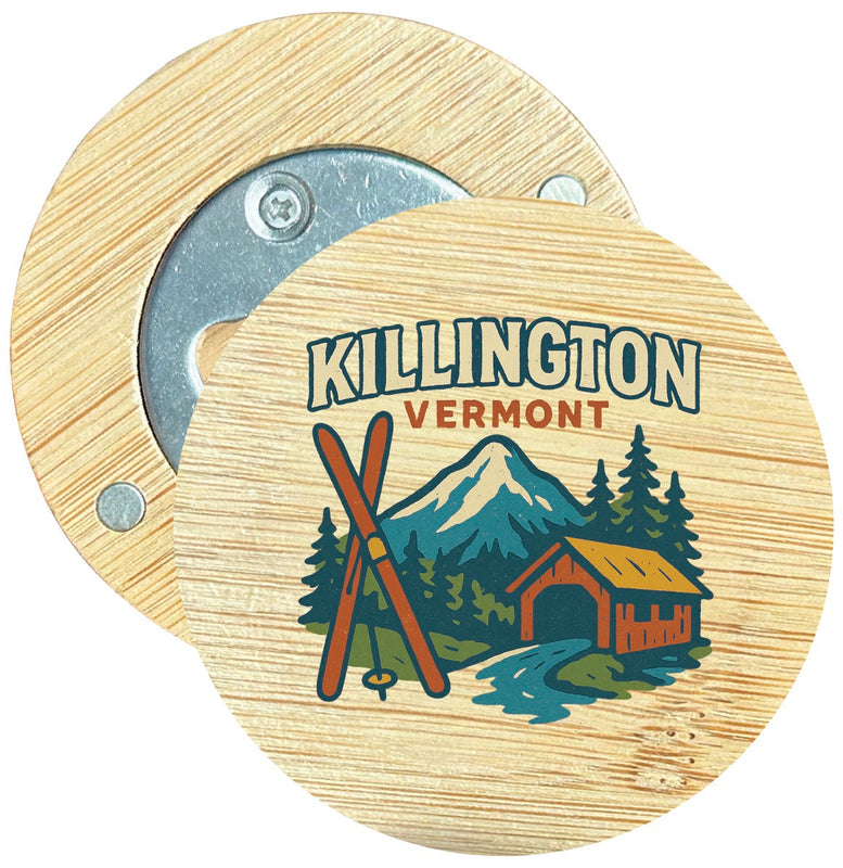 Killington Vermont Vintage Design Souvenir Round Wood Magnetic Bottle Opener 2.5"