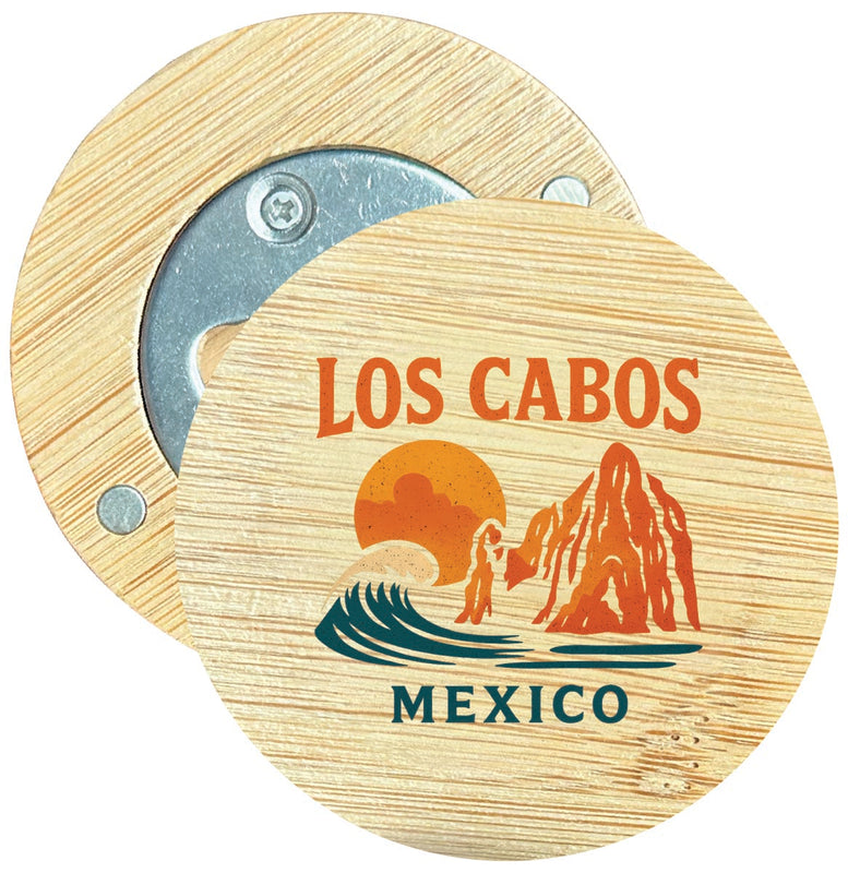 Los Cabos Mexico Vintage Design Souvenir Round Wood Magnetic Bottle Opener 2.5"