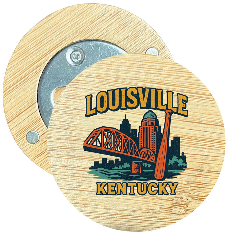 Louisville Kentucky Vintage Design Souvenir Round Wood Magnetic Bottle Opener 2.5"