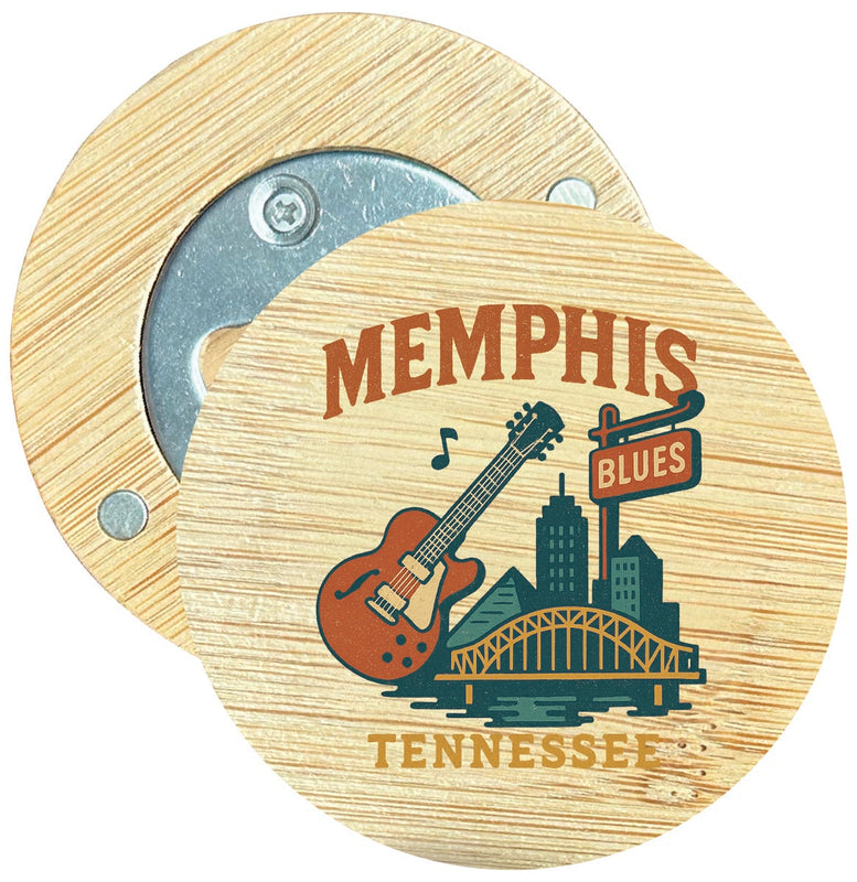 Memphis Tennessee Vintage Design Souvenir Round Wood Magnetic Bottle Opener 2.5"