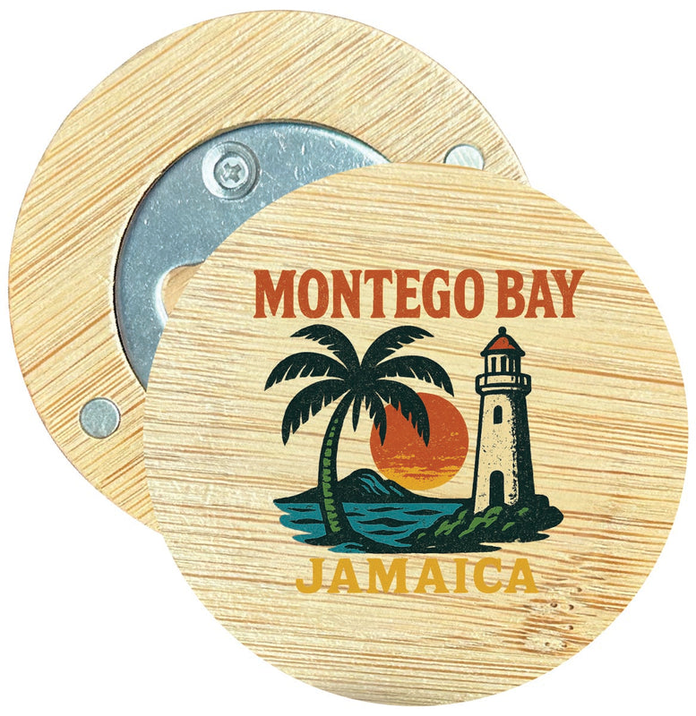 Montego Bay Jamaica Vintage Design Souvenir Round Wood Magnetic Bottle Opener 2.5"
