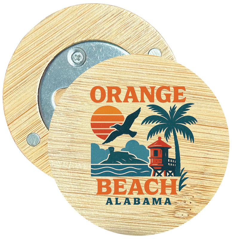 Orange Beach Alabama Vintage Design Souvenir Round Wood Magnetic Bottle Opener 2.5"