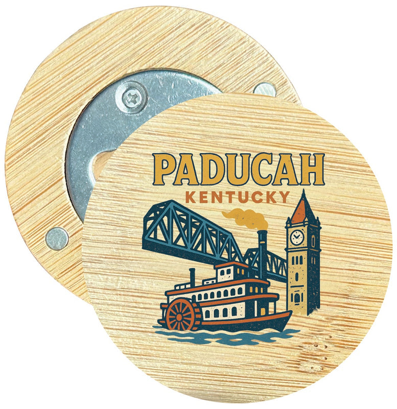 Paducah Kentucky Vintage Design Souvenir Round Wood Magnetic Bottle Opener 2.5"