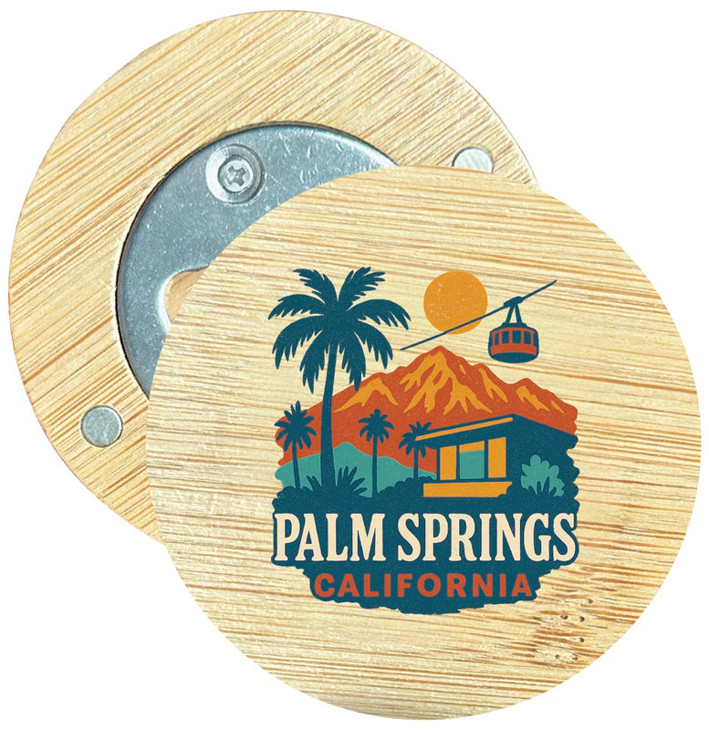 Palm Springs California Vintage Design Souvenir Round Wood Magnetic Bottle Opener 2.5"