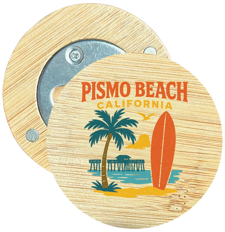 Pismo Beach California Vintage Design Souvenir Round Wood Magnetic Bottle Opener 2.5"