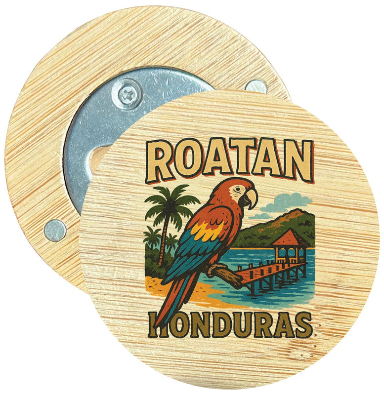 Roatan Honduras Vintage Design Souvenir Round Wood Magnetic Bottle Opener 2.5"