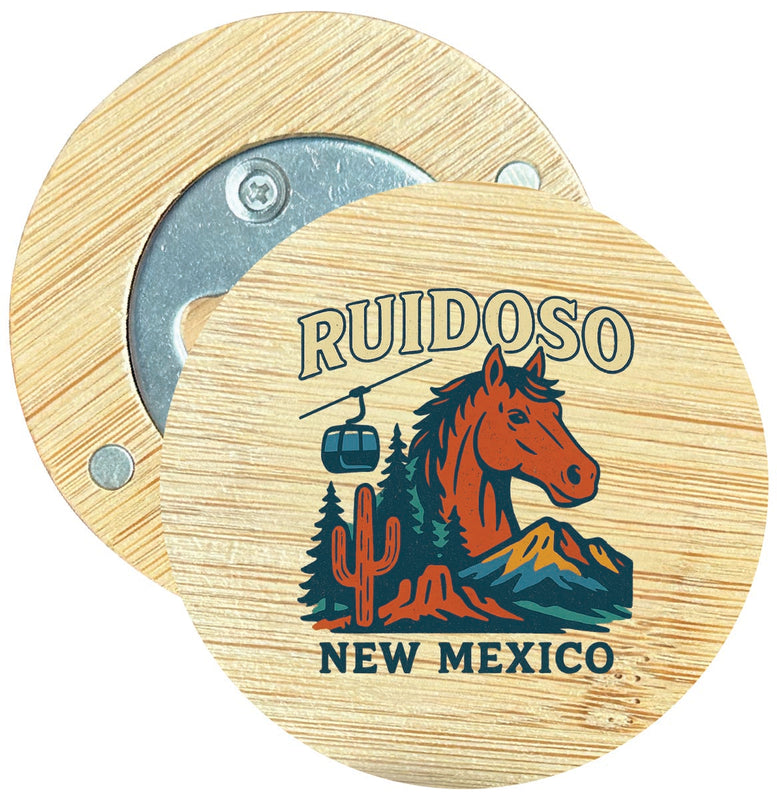 Ruidoso New Mexico Vintage Design Souvenir Round Wood Magnetic Bottle Opener 2.5"